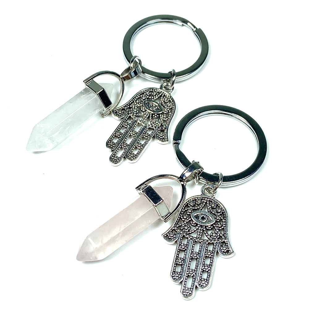 Different Materials Crystal Keyring (Yellow Tiger Eye & Clear Quartz & Amethyst & Green Aventuurine & Dalmation）