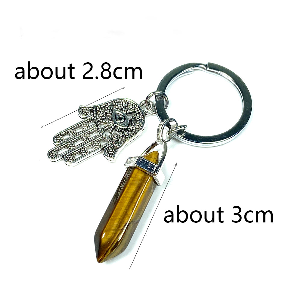 Different Materials Crystal Keyring (Yellow Tiger Eye & Clear Quartz & Amethyst & Green Aventuurine & Dalmation）