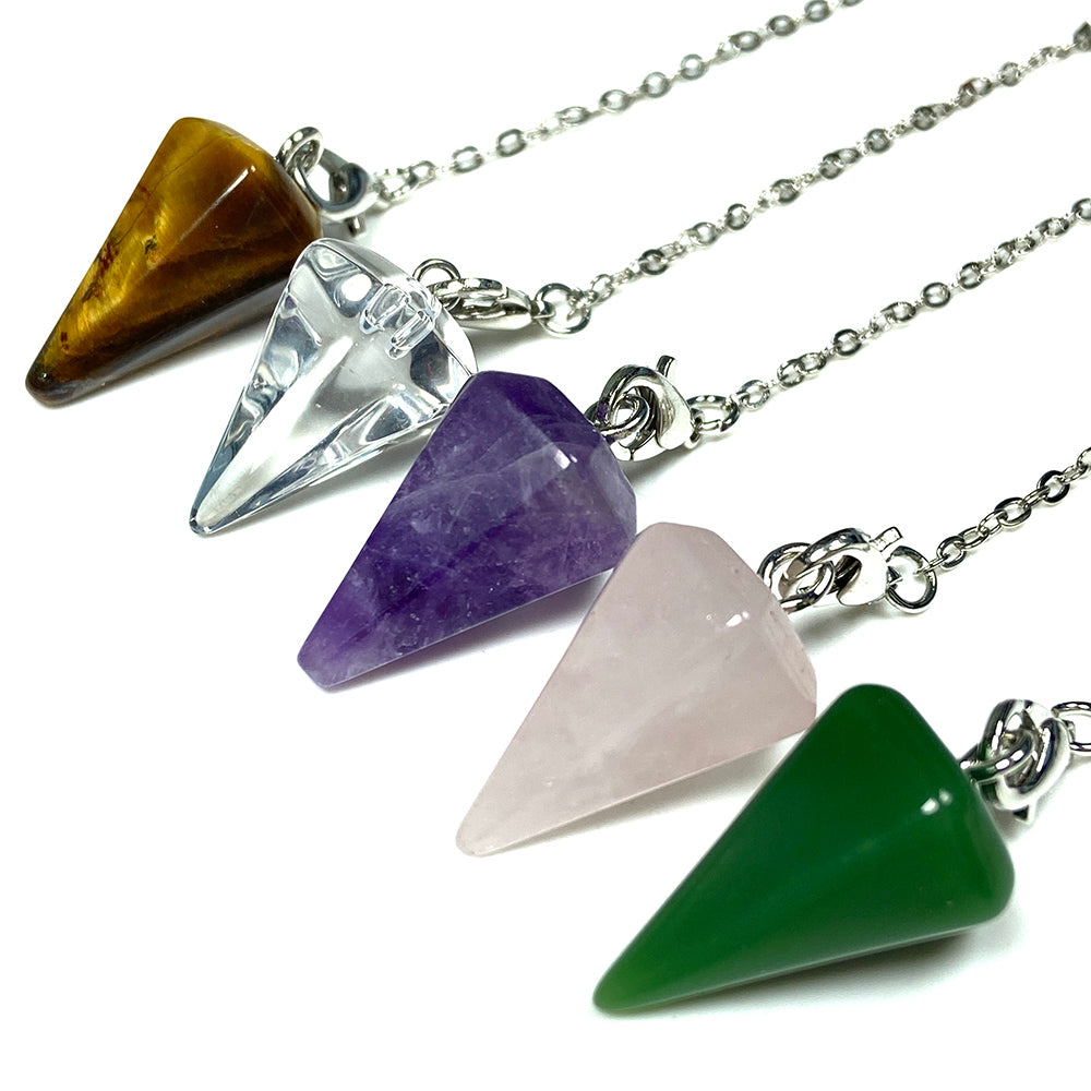 Different Materials Crystal Pendulum (Yellow Tiger Eye & Clear Quartz & Amethyst & Green Aventuurine ）