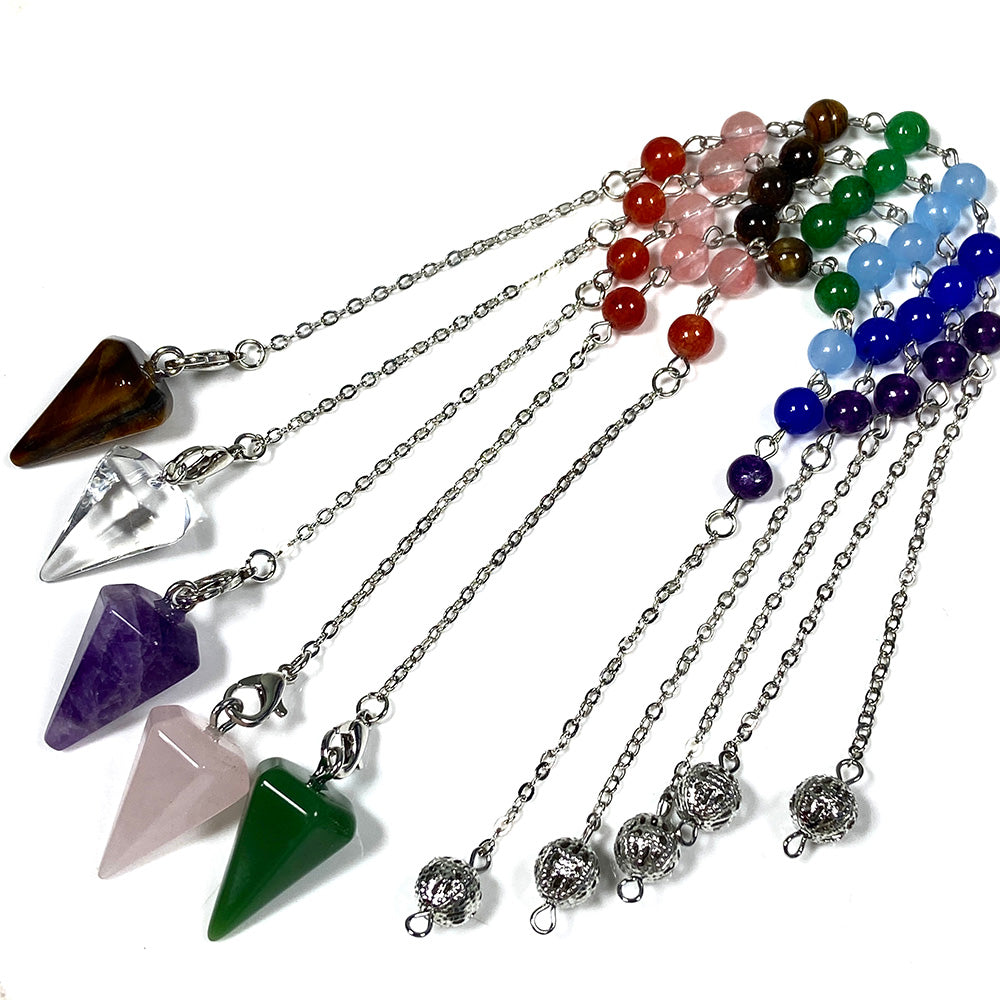 Different Materials Crystal Pendulum (Yellow Tiger Eye & Clear Quartz & Amethyst & Green Aventuurine ）