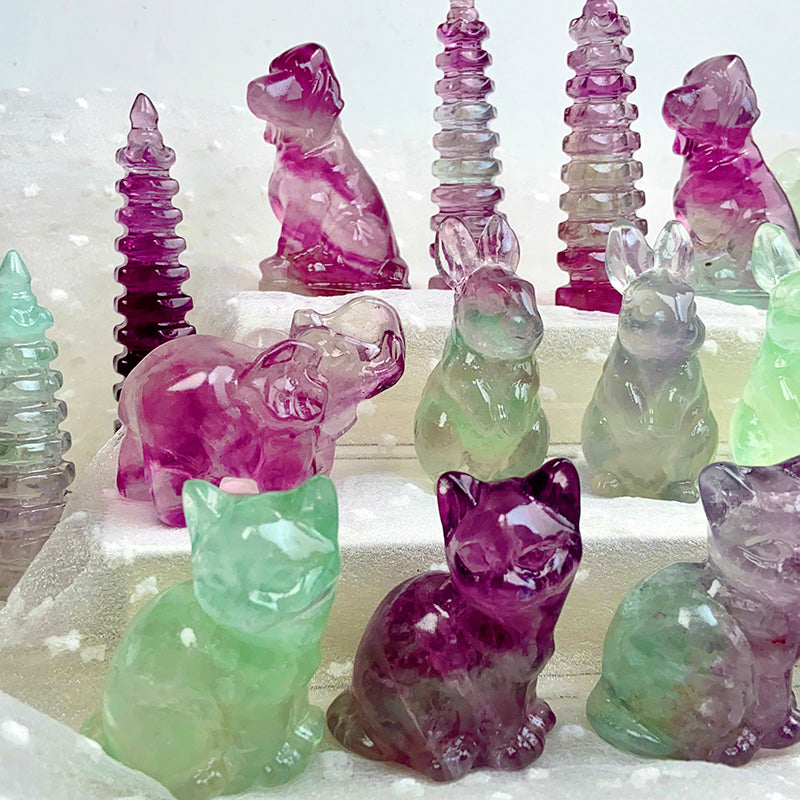 Different Kinds dog/cat/Rabbit/elephant Fluorite Carvings