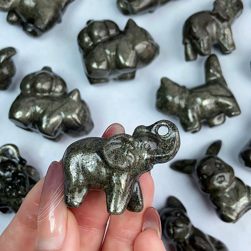 Cute Pyrite Carvings ( bulbasaur / elephant / bulldog / cat / pikachu )