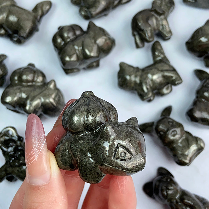 Cute Pyrite Carvings ( bulbasaur / elephant / bulldog / cat / pikachu )