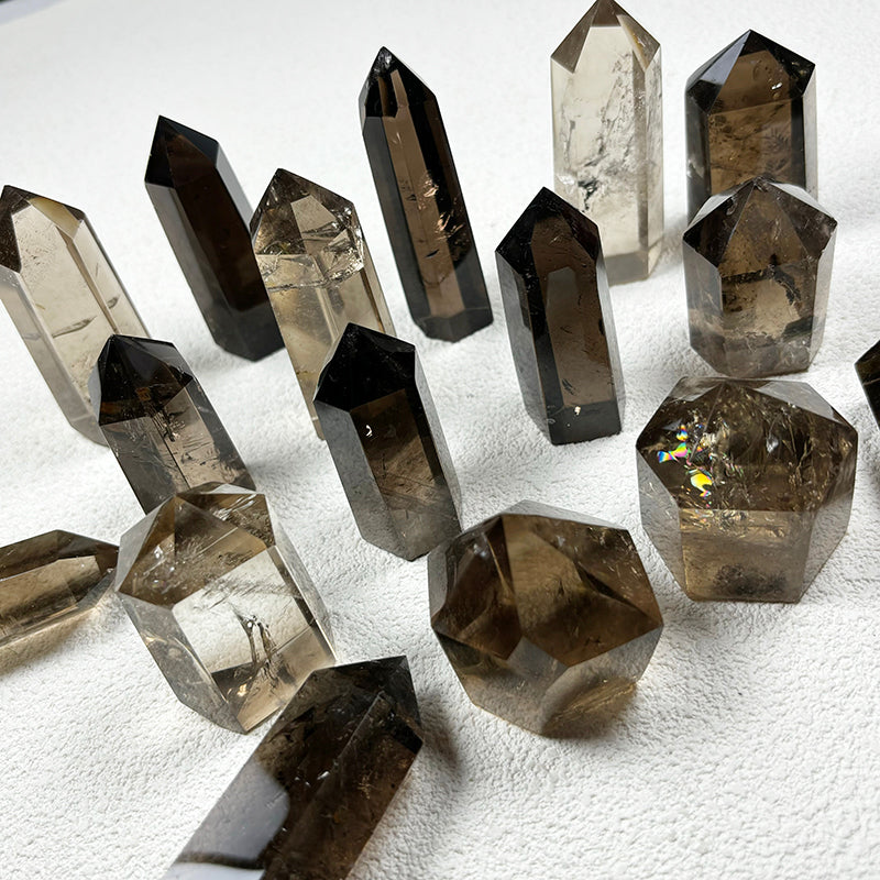 smoky quartz tower gray Hexagonal prism crystal point home decoration