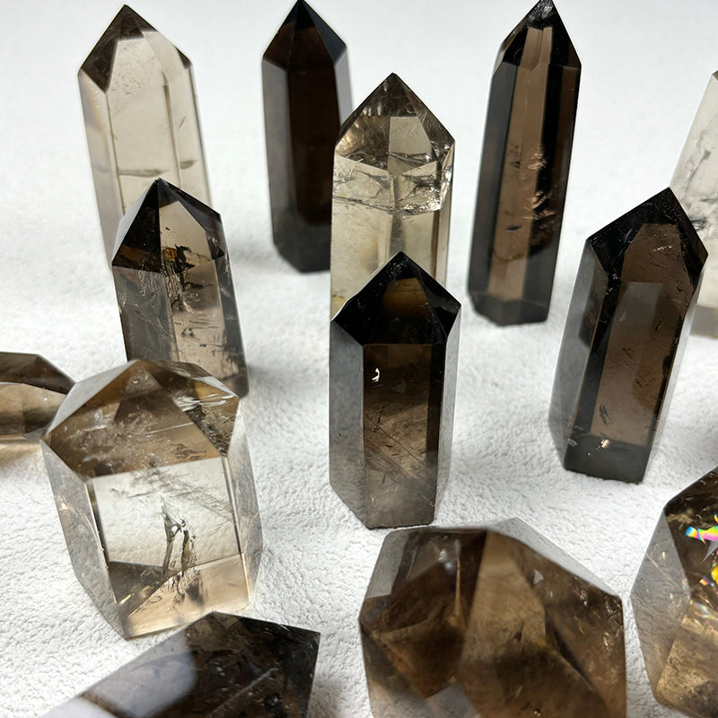 smoky quartz tower gray Hexagonal prism crystal point home decoration