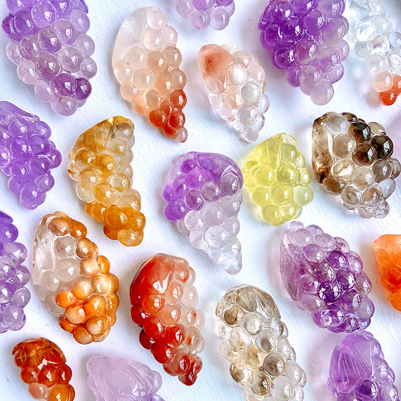 Different Material Grape Carvings ( Amethyst/ Tangerine Quartz)