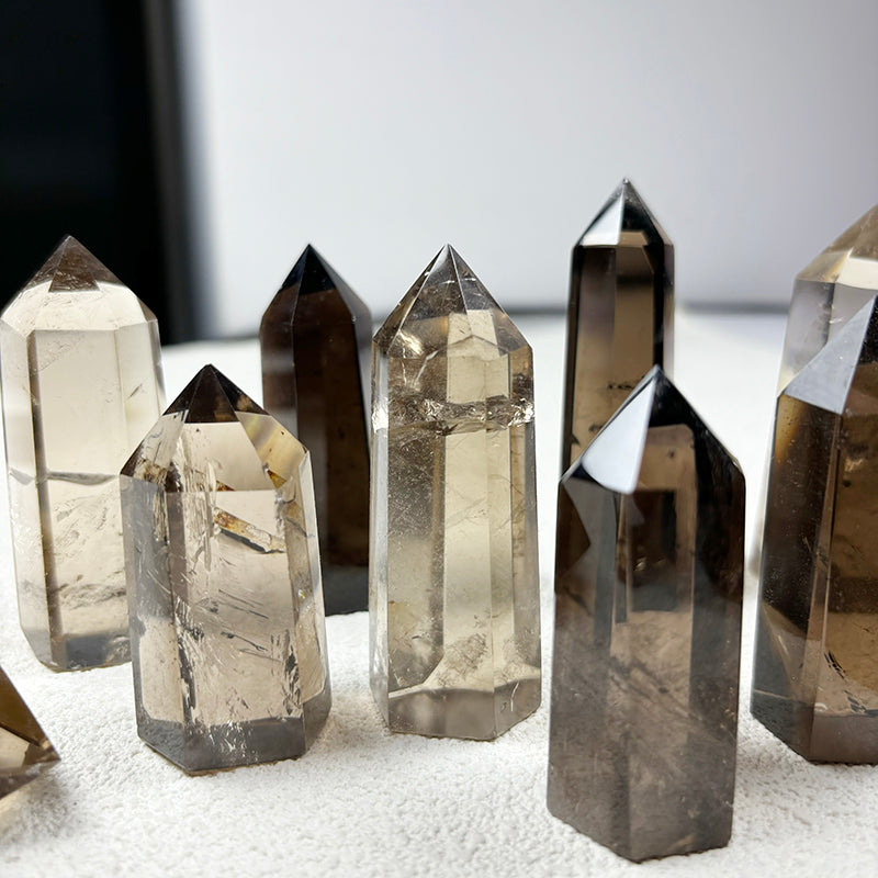 smoky quartz tower gray Hexagonal prism crystal point home decoration