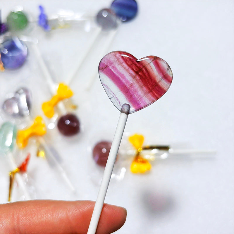 New Fluorite Lollipop Natural Crystal Stone Candy