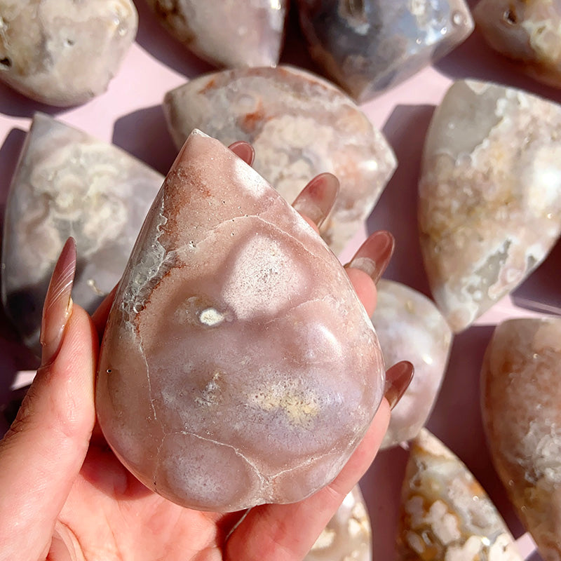 Pink Amethyst Flower Agate Water Drop Shape