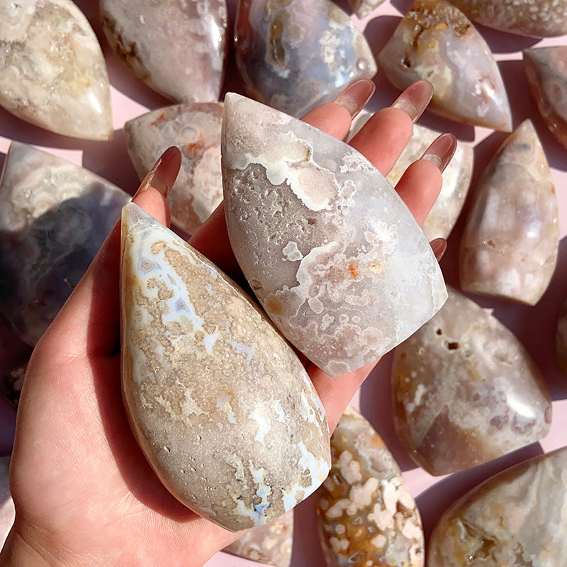 Pink Amethyst Flower Agate Water Drop Shape