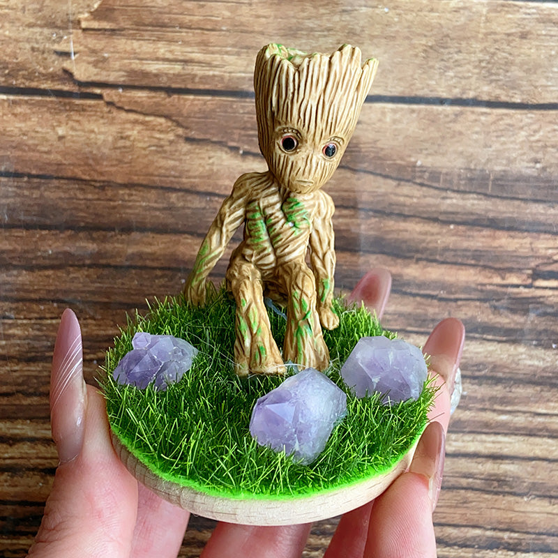 Cute Groot With Lavender Amethyst Stone Free Form