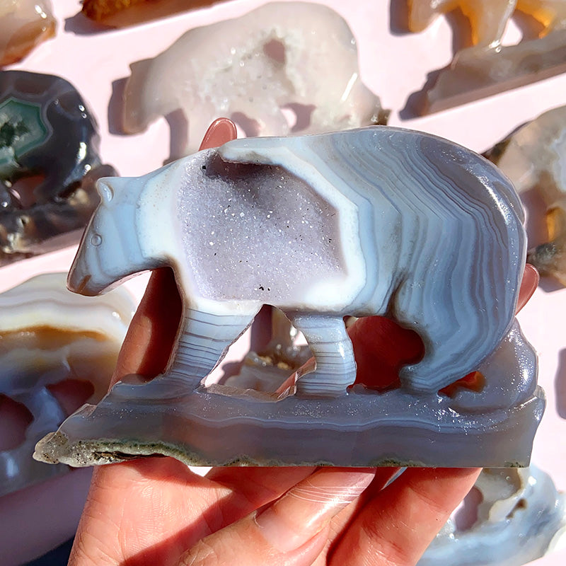 Druzy Agate Bear Carving