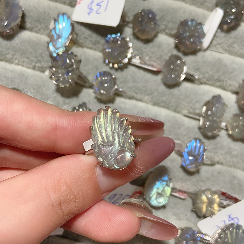 Labradorite Nine Tailed Fox Adjustable Size S925 Rings