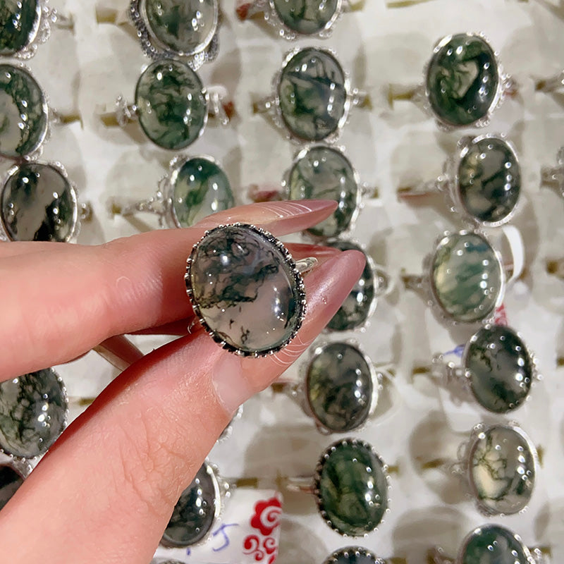 Moss Agate Adjustable Size S925 Ring