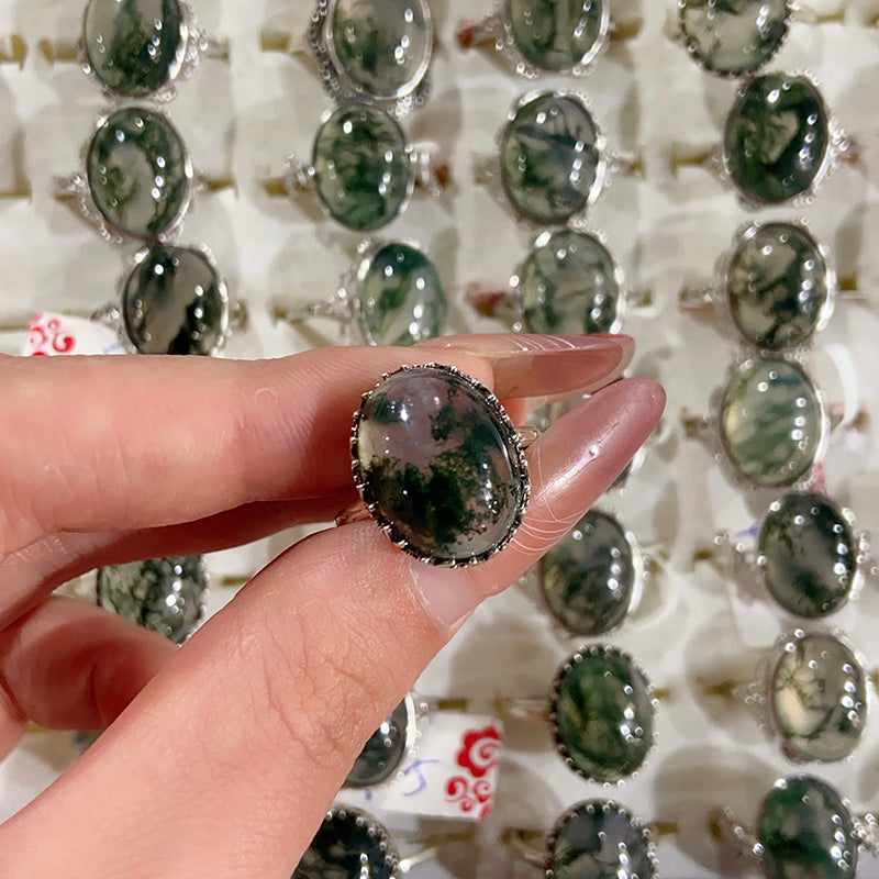 Moss Agate Adjustable Size S925 Ring