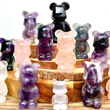 Cute Gloomy Bear Carvings Fluorite Rose Clear Quartz Crystal Decorative Gift