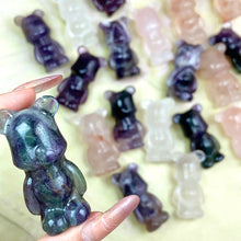 Load image into Gallery viewer, Cute Gloomy Bear Carvings Fluorite Rose Clear Quartz Crystal Decorative Gift