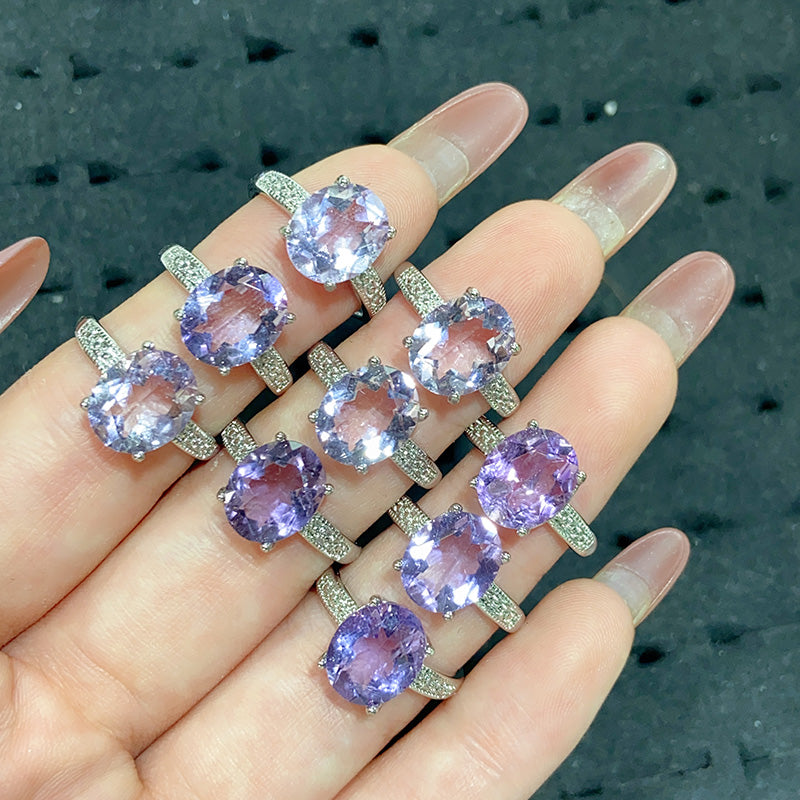 Amethyst Adjustable Size Alloy & S925 Rings