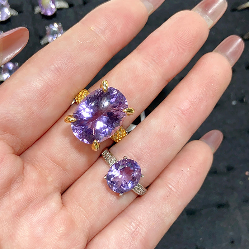 Amethyst Adjustable Size Alloy & S925 Rings