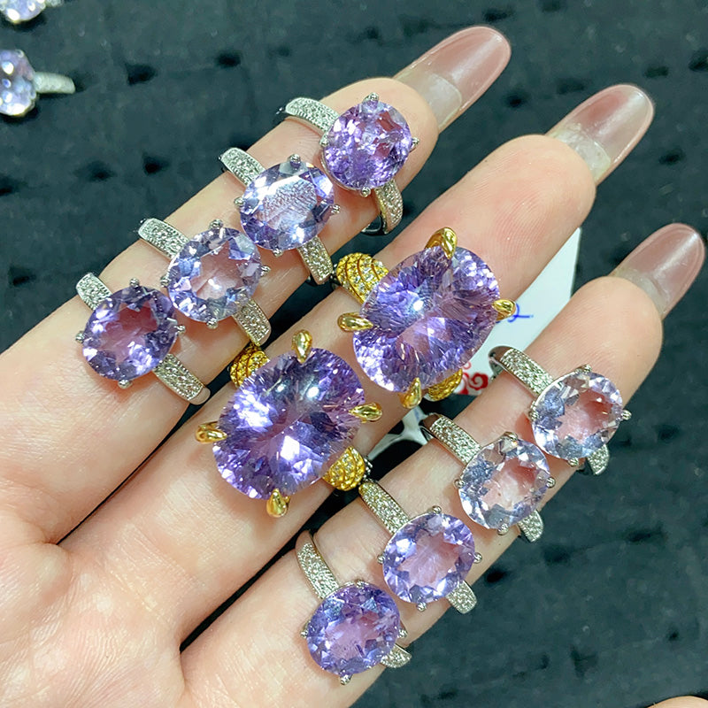 Amethyst Adjustable Size Alloy & S925 Rings