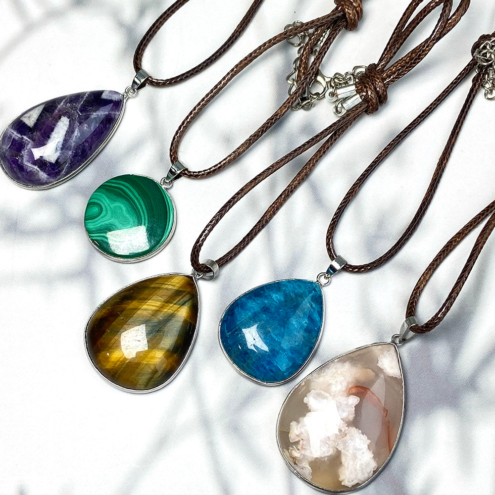 Different Materials Pendants (Malachite & Blue Apatite & Yellow Tiger Eye & Flower Agate & Dream Amethyst)