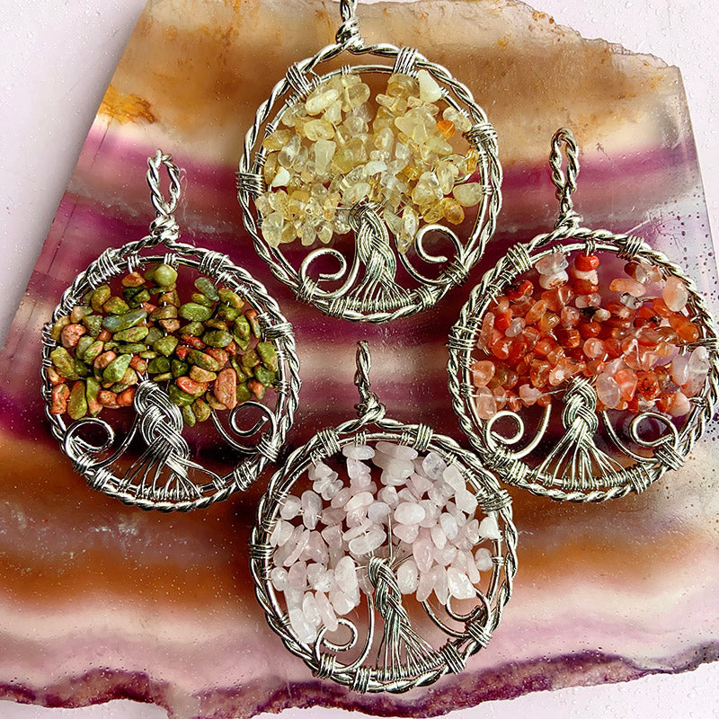 Different Materials Crystal Tree Of Life Pendants