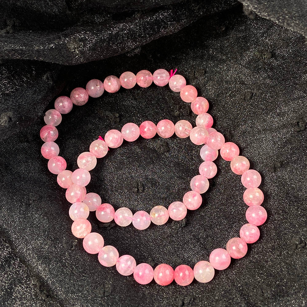 Pink Flower Rhodonite Round Beads Bracelet