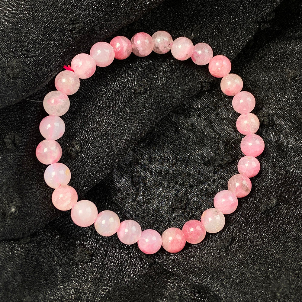 Pink Flower Rhodonite Round Beads Bracelet