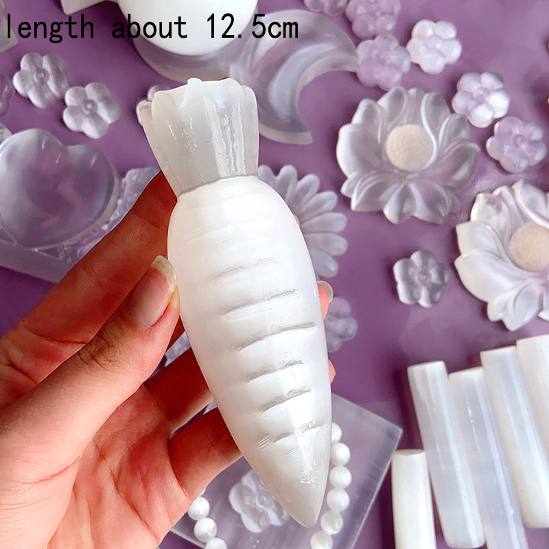 Different Selenite Carvings (Flower/Angel With Heart/Hello Kitty/Tree Fairy/Moon with Star)