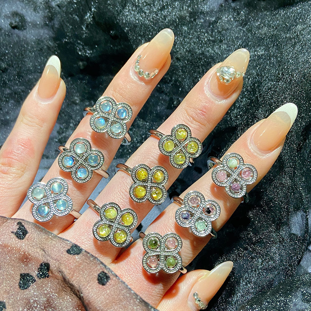 Labradorite & Rutilated Quartz & Tourmaline Spinner Rings