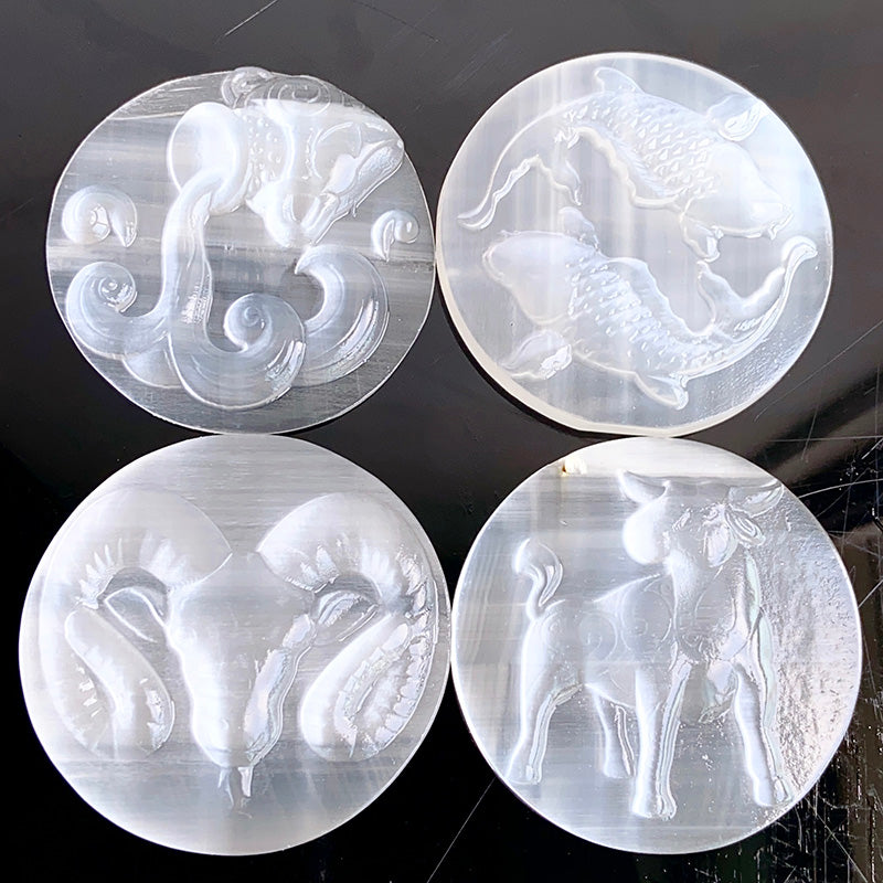 Selenite Twelve Constellations Set Carvings