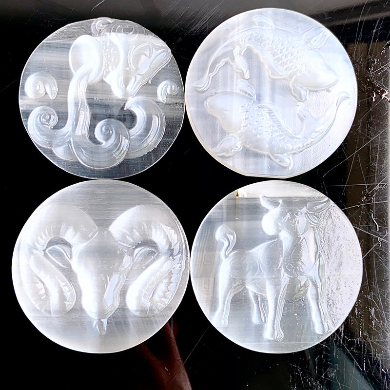 Selenite Twelve Constellations Set Carvings