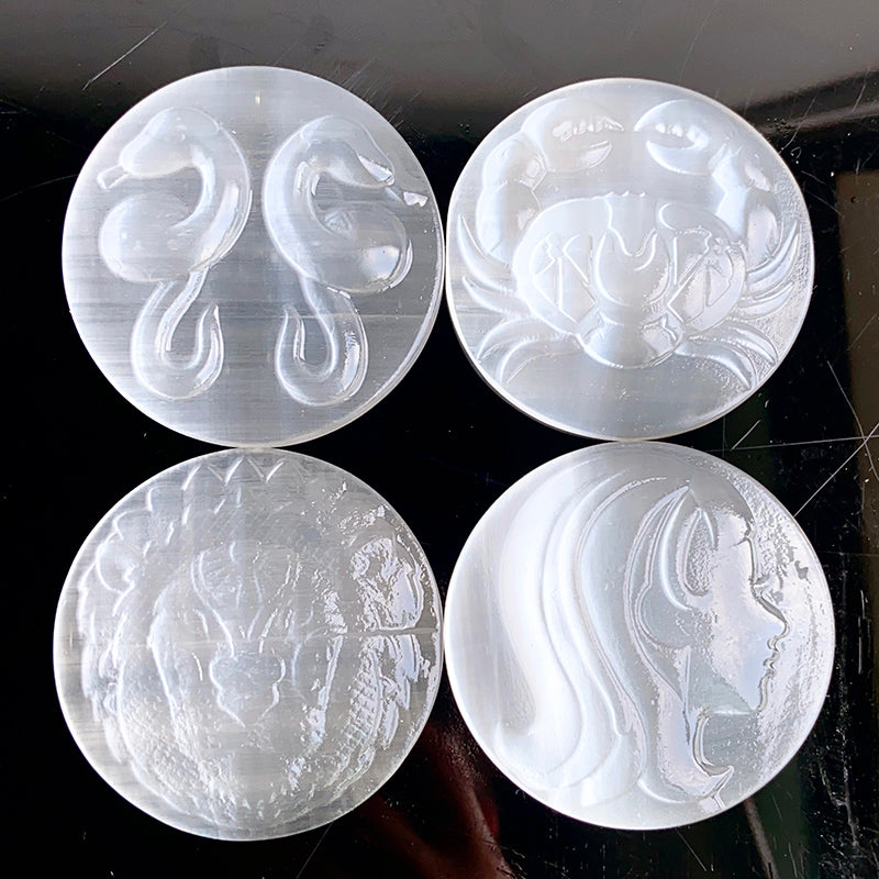 Selenite Twelve Constellations Set Carvings