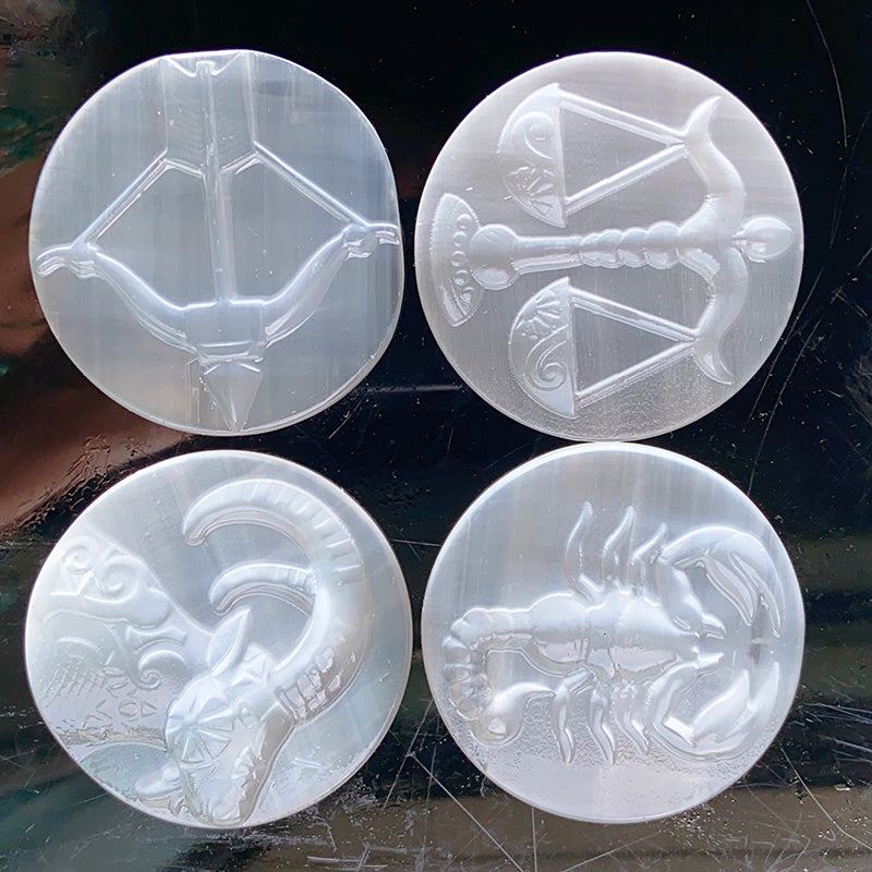 Selenite Twelve Constellations Set Carvings