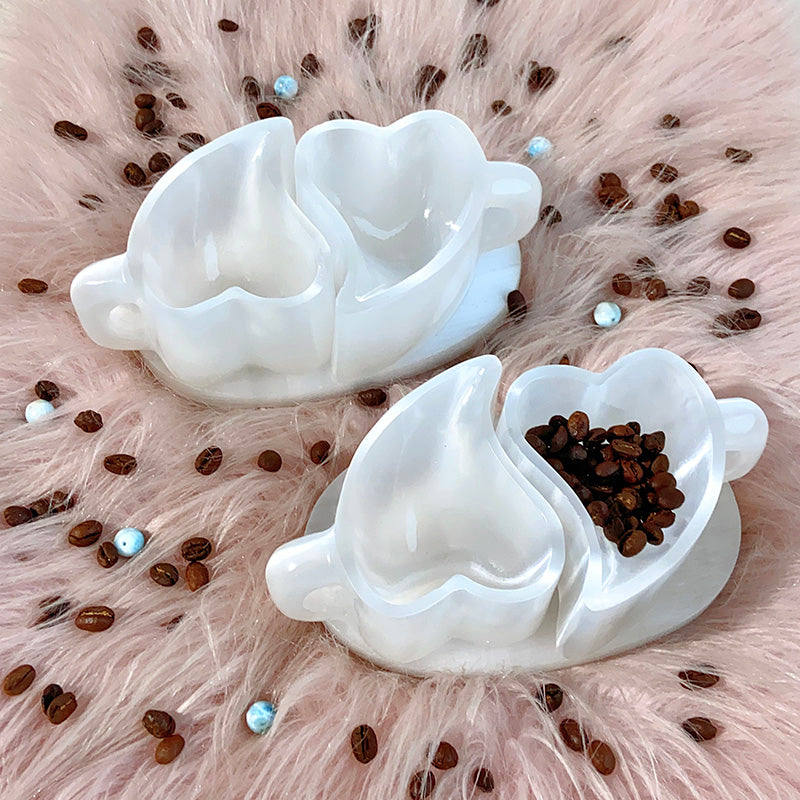 Selenite Heart Cups Set