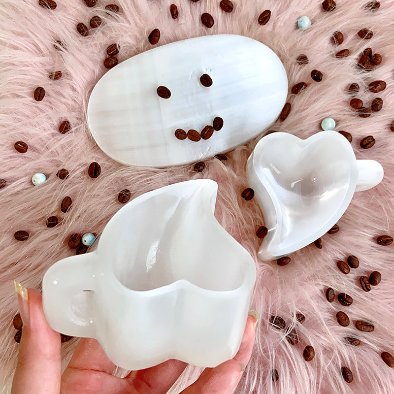 Selenite Heart Cups Set