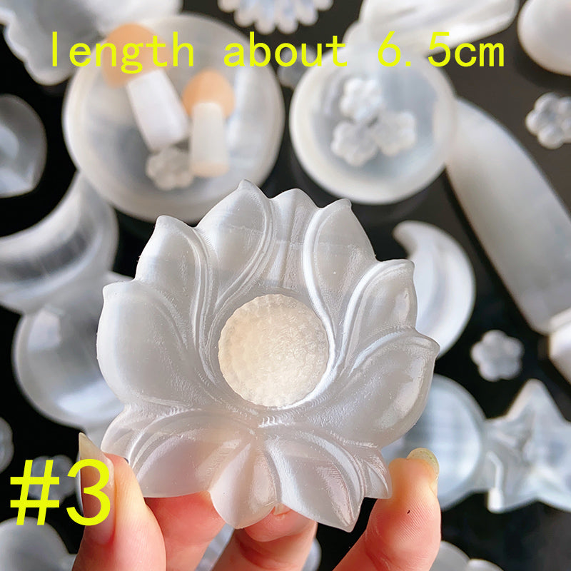 Selenite Carvings (flower & bowl & knife & mushroom)