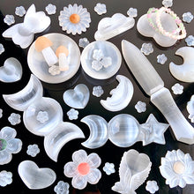 Load image into Gallery viewer, Selenite Carvings (flower &amp; bowl &amp; knife &amp; mushroom)