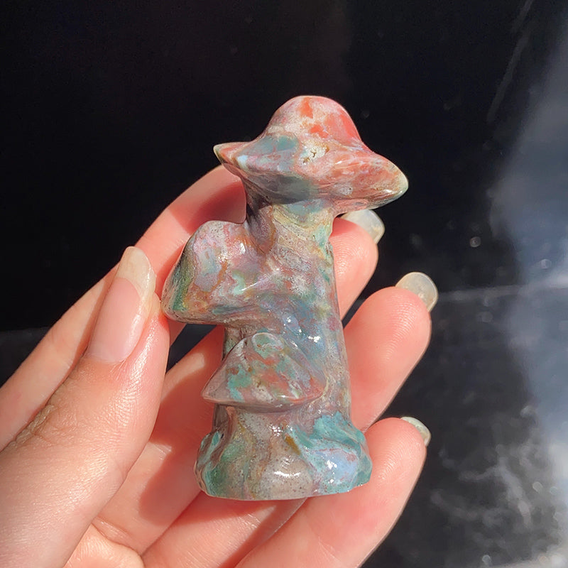 Different Materials Mushroom Carvings (strawberry quartz/fluorite/dream amethyst/ocean jasper/clear quartz)