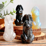 Cute Bunny/Rabbit Carvings (clear quartz & opalite & obsidian & larvikite)