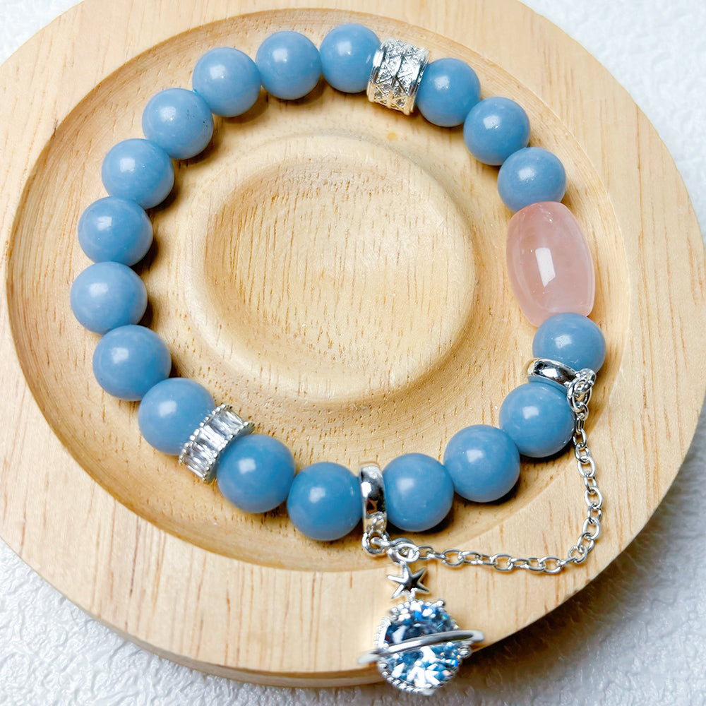 8mm Angelite Stone Bracelet Hand Designed Crystal Jewelry