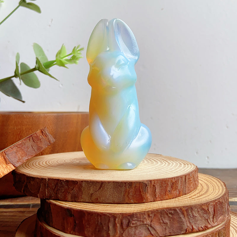 Cute Bunny/Rabbit Carvings (clear quartz & opalite & obsidian & larvikite)