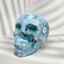 Load image into Gallery viewer, Green Moss Agate Carved Skulls Crystal Healing Energy Stone Crafts Halloween Home Decoration