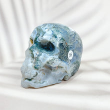 Load image into Gallery viewer, Green Moss Agate Carved Skulls Crystal Healing Energy Stone Crafts Halloween Home Decoration