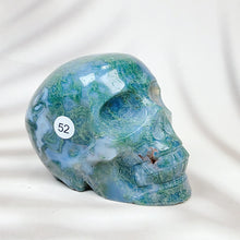 Load image into Gallery viewer, Green Moss Agate Carved Skulls Crystal Healing Energy Stone Crafts Halloween Home Decoration