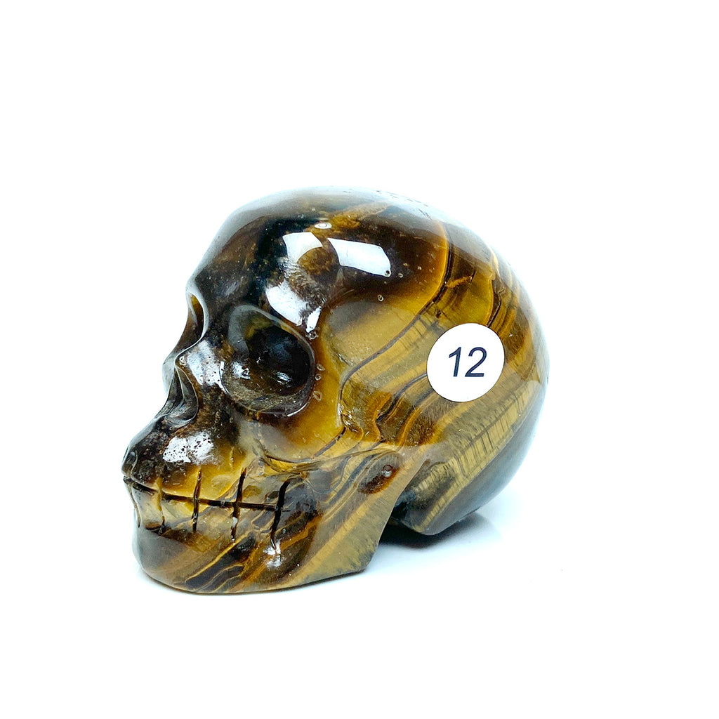 Yellow Tiger Eye Stones Skull Shape Reiki Crystals Healing Energy Quartz Statue Home Decoration