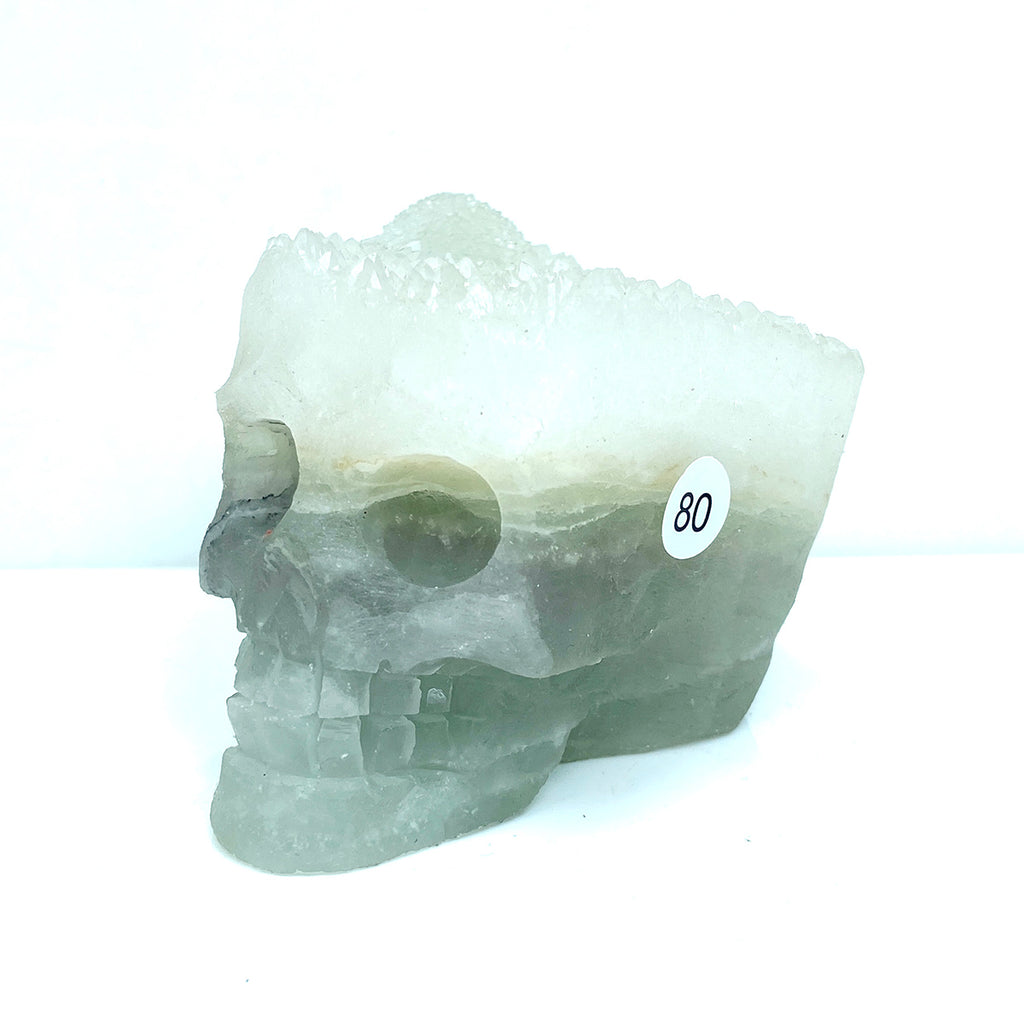 Fluorite Cluster Skull Hand Carved Crystal Energy Gemstone Reiki Healing Room Decoration