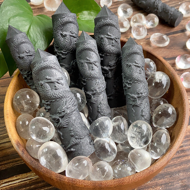 Shungite With Dragon Carvings Tower