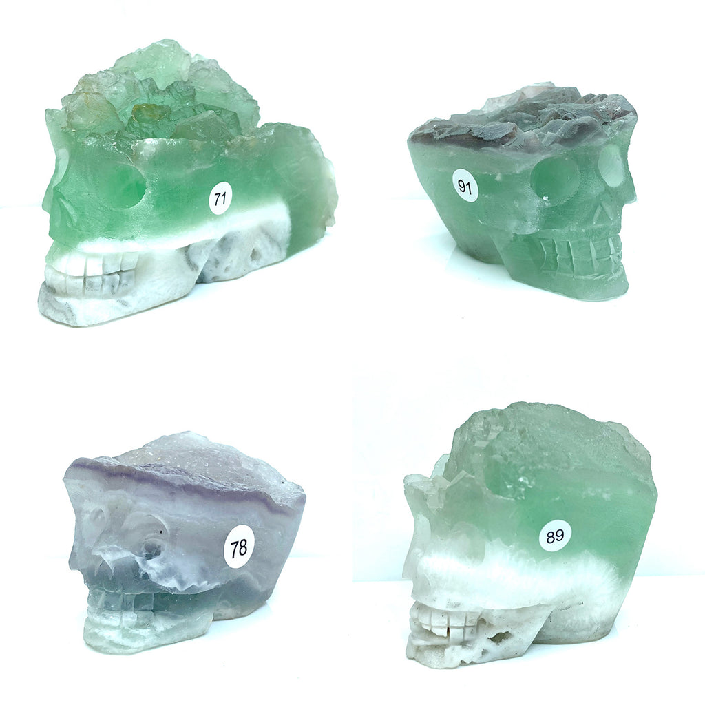 Fluorite Cluster Skull Hand Carved Crystal Energy Gemstone Reiki Healing Room Decoration