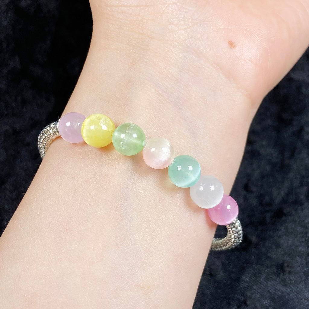 8MM Selenite Colorful Stone Round Bead Strand Bracelets Women Fashion Bangles Jewelry